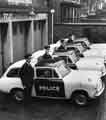 Sheffield City Police 'panda' cars outside Woodseats Police station
