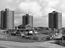 Tower blocks on Jordanthorpe / Batemoor housing estate, Dyche Drive, Jordanthorpe showing the construction of the Jordanthorpe public house