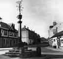 View: s33382 Woodhouse Cross and stocks, junction of Cross Street and Market Place (latterly Market Square),Woodhouse showing the Royal Hotel on left