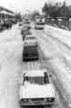 Traffic queuing on City Road during snow