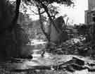 Sheffield Flood of 1958: Broken river wall and trees obstructing waterway near Moscar cottages