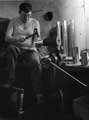 Mr Trevor Slingsby, pewter metalsmith, working in the shop making pewter tankards, which he and his partner Mr Roger Birtles rent from J. Elliot and Sons (Sheffield) Ltd., cutlery manufacturers, Sylvester Street