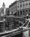 Construction of Castle Square (Hole in the Road) roundabout showing Midland Bank Ltd in background Construction of Castle Square (Hole in the Road) roundabout showing Midland Bank Ltd in background
