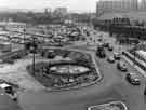 Construction of Sheaf Square roundabout looking towards Sheaf Street and Sheffield Midland railway station and Park Hill flats (right) 