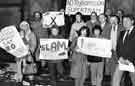 Protestors against the Supertram scheme lobby outside the Town Hall, Pinstone Street