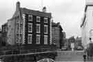 View: s35535 Leader House (left), and the Central Library (right), Surrey Street with steps up from Arundel Gate