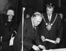 The Prime Minister, Harold Wilson (centre) receives the Freedom of the City from the Lord Mayor John Stenton Worrall JP (1st right) and showing the Lady Mayoress (1st left) 