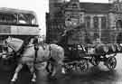 View: s37074 Horse drawn brewery dray belonging to S.H. Ward's brewery outside the Town Hall, Pinstone Street