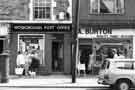 Shops on High Street, Mosborough showing (left to right) Mosborough Post Office and A. Burton, butchers