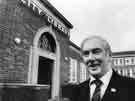 George Robson, retiring librarian outside Manor Library, Ridgeway Road, Arbourthorne