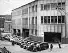 Delivery vans on the loading bay of Sheffield Telegraph and Star, junction of York Street and Hartshead 