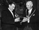 Presentation to Alderman J. S. Worrall JP (left) by Alderman Lionel Stephen Edward Farris JP, Lord Mayor Presentation to Alderman J. S. Worrall JP (left) by Alderman Lionel Stephen Edward Farris JP, Lord Mayor