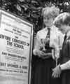 Speech Day at Dore and Totley High School, Grove Road, Totley Rise, showing a poster for the sale of the school's contents due to closure