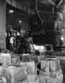 Uphill teeming of 50 cwt. ingots. In the background (left) is the 80 ton electric arc furnace, Samuel Fox and Co. Ltd., Stocksbridge Works, c.1960