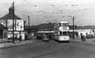 Henry Wigfall and Son Ltd. furniture, television and radio dealers, Nos. 215-221 Main Road and Darnall Cinema, Catcliffe Road, Darnall showing tram No.504 (centre)