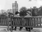 View: s41082 Weston Park showing the construction of the University Arts Tower (left) and Firth Hall, University of Sheffield (right)