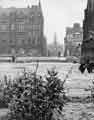 Forecourt of Sheffield Cathedral looking towards Gladstone Buildings, St.James Row (left) and St.James Church, St. James Street