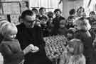 Shrove Tuesday oranges distributed to the children of St. Mary's C. of E. School, Cundy Street, Walkley by the vicar, the Rev. Peter Webster Shrove Tuesday oranges distributed to the children of St. Mary's C. of E. School, Cundy Street, Walkley by the vicar, the Rev. Peter Webster