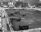 Construction of the Corn Exchange car park showing (back l.to r.) Newmarket Hotel, No 20, Broad Street and No 1, Sheaf Street ; Granelli Brothers, confectioners and ice cream makers (No.26 Broad Street); and (far left) W.H.Benson Ltd., carpet dealers