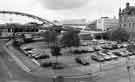 Broad Street car park from Park Square showing (centre) Park Square Supertram Bridge and Ponds Forge Sports Centre 