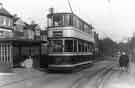 Navy blue tram No.199 in Abbeydale Road South on its last day of service