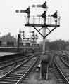 View: s42094 Rail track signals at the Sheffield Midland railway station Northern end