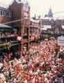 Danish football supporters enjoying the sun in Orchard Square during Euro 96 football tournament