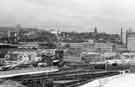 View from Park Hill showing (right) Sheaf House, (bottom) approaches to Sheffield Midland railway station and (right) the College of Commerce and Technology 