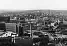 View from Hyde Park flats of the City Centre showing (foreground and left) Park Hill flats and (centre) the Royal Mail sorting office, Pond Hill