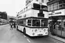 South Yorkshire Transport double decker bus No.363, at the time the oldest bus in the fleet in service, outside Hector Powe Ltd., tailors, No. 24 High Street 