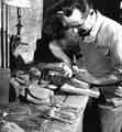 Craftsman cutting a new buffing tool, Walker and Hall, Ltd., Electro Works, junction of Howard Street and Eyre Street 