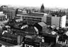 View: s43198 View of City Centre from Telephone House showing Carver Street and Samuel Staniforth Ltd., (bottom) and Cole Brothers (centre)