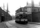 Tram No.227 on Neepsend Lane showing (left) Andrew Toledo Ltd., Toledo Steel Works 