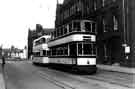 Tram No.222 on Leopold Street with stream line tram following Tram No.222 on Leopold Street with stream line tram following