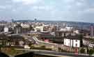 City Centre from Park showing (foreground) Durham Ox public house No.15 Cricket Inn Road, at junction of Broad Street Lane; (centre) Sheaf Market; (right) Canal Basin