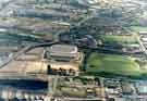 Aerial view of Sheffield Arena, Broughton Lane showing (right) Olympic Legacy Park and (foreground) Attercliffe Common