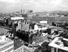 View of the City Centre showing (top) Hyde Park, Park Hill Flats and the Owen Building, Sheffield Polytechnic (bottom) Pinstone Street and No.105 Roy Peters (Menswear) Ltd., No.107 A. Myers Ltd., opticians, John Temple Ltd., tailors and Henry Kay