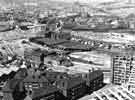 View from Hyde Park Flats looking over (centre) the Canal Basin towards Neepsend showing (top left) Castle Market and (foreground) Broad Street and Bard Street Flats