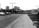 View: s44213 St. Mary's Road approaching Bramall Lane roundabout and showing (back) Lansdowne Flats