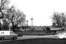 St. Mary's Gate roundabout looking towards (right) Bramall Lane and (centre) Bramall Lane football ground and (right) Remploy Ltd., engineers