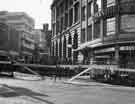 Construction of Castle Square showing (top left) High Street and Midland Bank Ltd., (centre) and No.17 Bell Brothers and Co., jewellers and Yorkshire Insurance House
