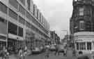Junction of (centre) Cambridge Street and (right) Pinstone Street showing (right) Foto Processing, No.102 Pinstone Street and (left) No.106 Damart and Sunwin Travel