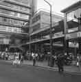 View: s44471 Entrance to Castle Market at junction of (foreground) Waingate and (right) Exchange Street showing The Gallery (overhead)