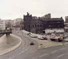 View: s44529 Junction of (bottom) Park Square roundabout and (left) Commercial Street showing (centre right) Gas Company Offices and Tower Cash and Carry, Shude Hill 