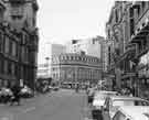 Surrey Street looking towards Fargate showing (left) Town Hall and (centre) Beethoven House