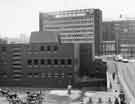 View: s44845 Sheffield Polytechnic Students Union, Nelson Mandela building, Pond Street showing (top) Sheaf House
