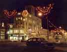 Christmas lights on High Street showing (centre) Kemsley House, Telegraph and Star Offices and Nos. 11-15 Bradford and Bingley Building Society