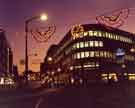 Christmas lights at junction of High Street and Fargate showing (centre) Kemsley House, Telegraph and Star Offices and Nos. 11-15 Bradford and Bingley Building Society