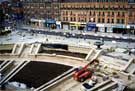 View: t06869 Sheffield Peace Gardens under reconstruction, showing Pinstone Street running across the top