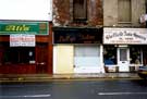 Nos. 623, derelict Ali's Tandoori Takeaway; 625, Betty's Salon, ladies hairdressers; and 627, Sheffield Auto Spares, motor accessories